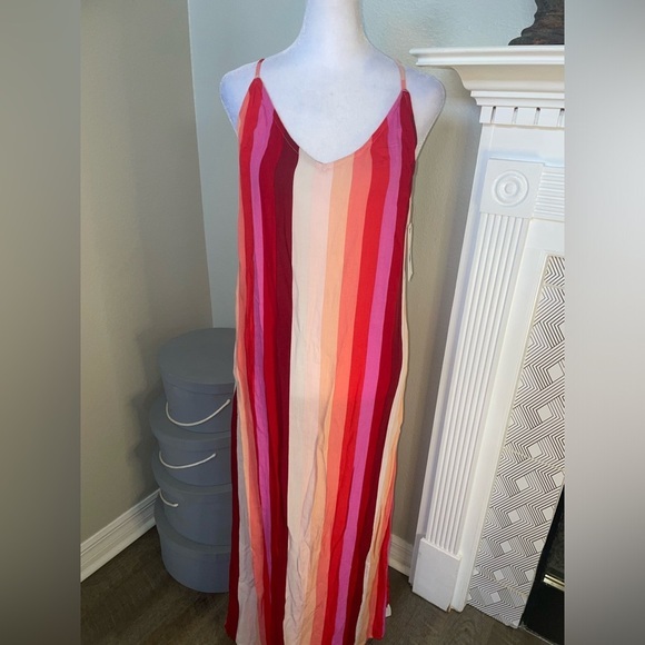 Billabong Pink/Red Striped Summer Maxi Dress - Picture 1 of 9